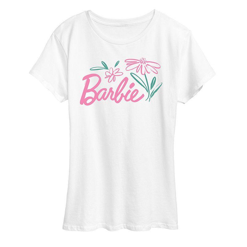 Women's Barbie Logo Brushed Flowers Graphic Tee,  Product Image