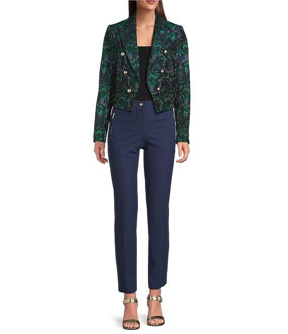 KARL LAGERFELD PARIS Textured Jacquard Print Notch Collar Cropped Jacket Product Image