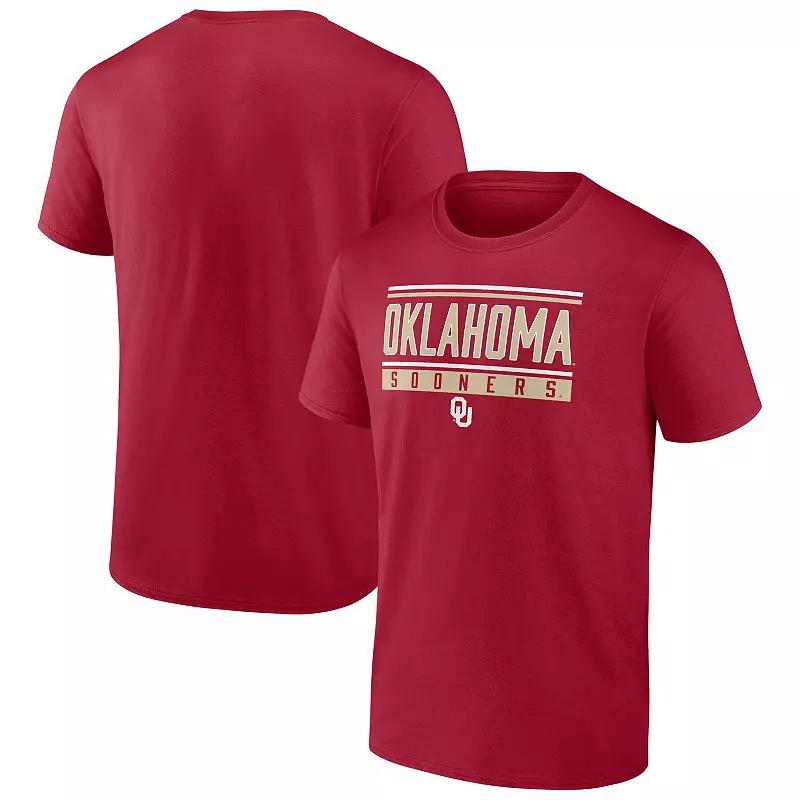 Men's Fanatics Crimson Oklahoma Sooners Fundamentals Stripe and Block T-Shirt,  Product Image