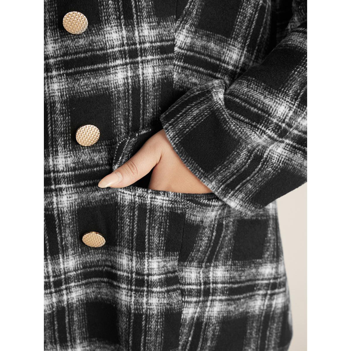 Plus Size Plaid Flap Pocket Button Up Suit Collar Blazer Black Women Dailywear Plaid Button Sleeve Long Sleeve Suit Collar 26/4X Pocket Casual Blazers BloomChic Product Image