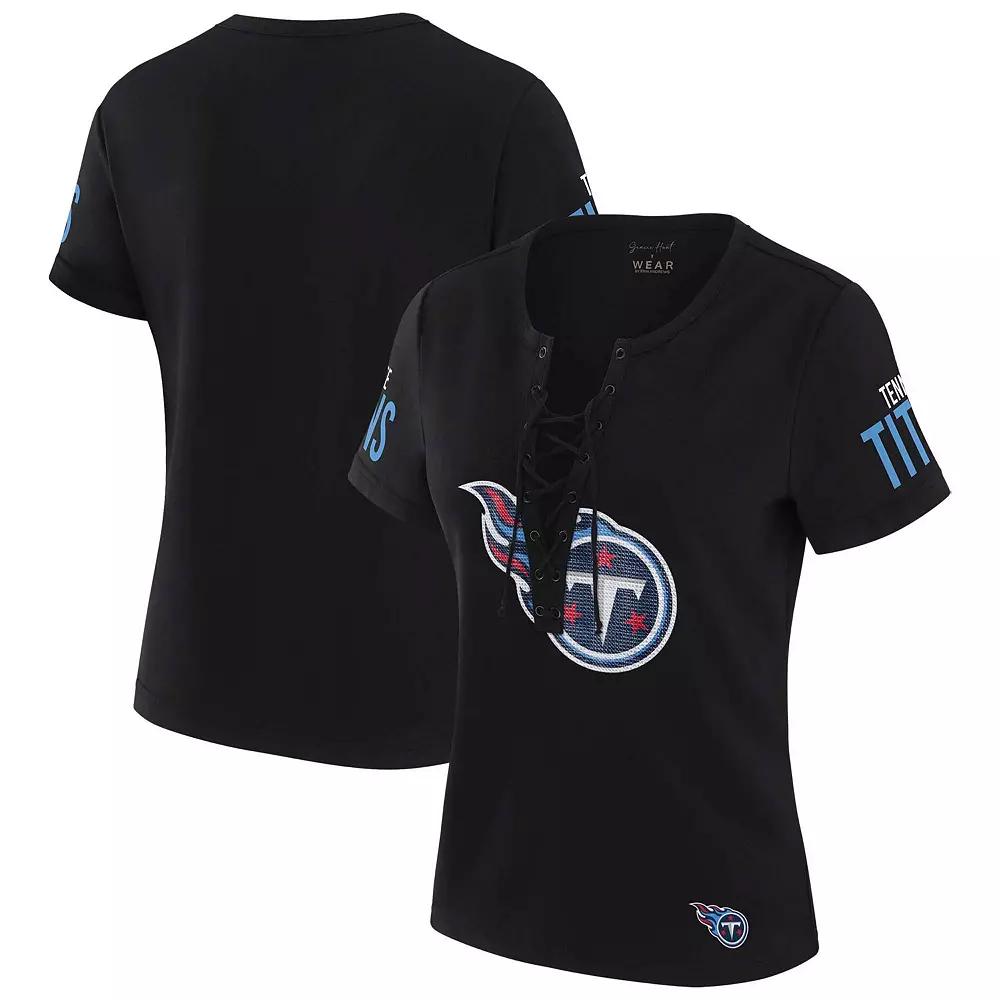 Women's WEAR by Erin Andrews x Gracie Hunt Black Tennessee Titans Draft Me Lace-Up T-Shirt, Size: XL Product Image