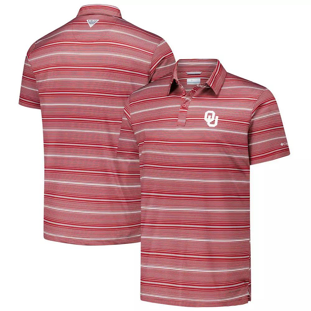 Men's Columbia Crimson Oklahoma Sooners PFG Super Terminal Tackle™ Omni-Shade™ Stripe Polo, Size: Large, Red Product Image