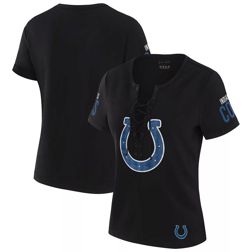 Women's WEAR by Erin Andrews x Gracie Hunt Black Indianapolis Colts Draft Me Lace-Up T-Shirt, Size: 2XL Product Image