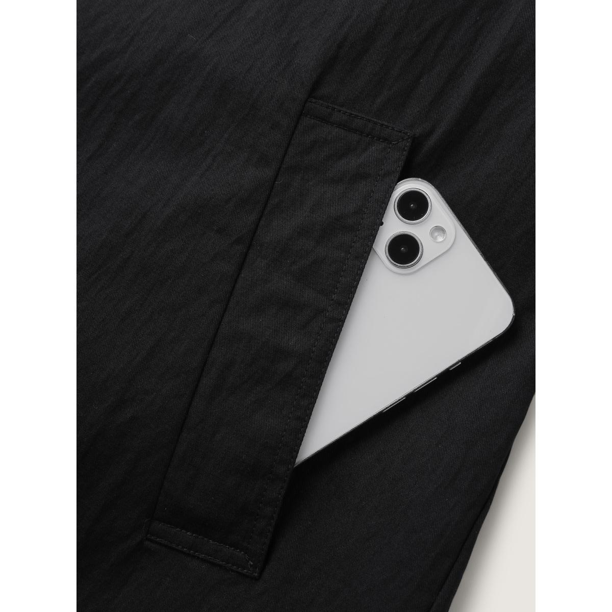 Plus Size Contrast Pockets Button-Front Coat Women Black Leisure Ladies Casual Winter Coats BloomChic 10/M Product Image