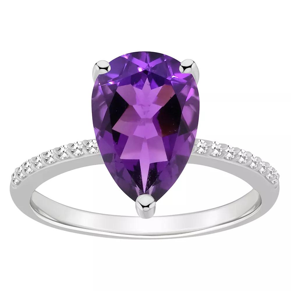 Alyson Layne Sterling Silver 10 mm x 8 mm Pear Shape Gemstone & 1/10 Carat T.W. Diamond Ring, Womens, Purple Product Image