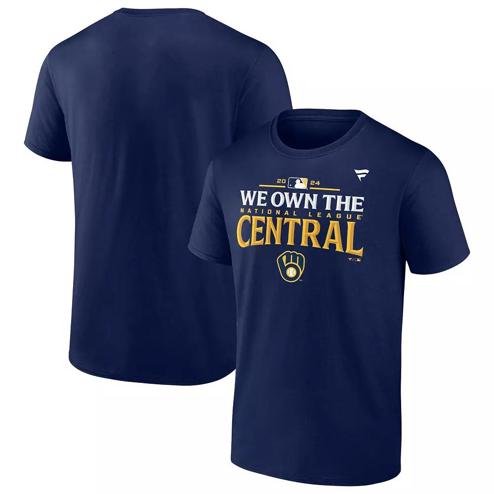Men's Fanatics Navy Milwaukee Brewers 2024 NL Central Division Champions Locker Room T-Shirt, Size: Large, Blue Product Image