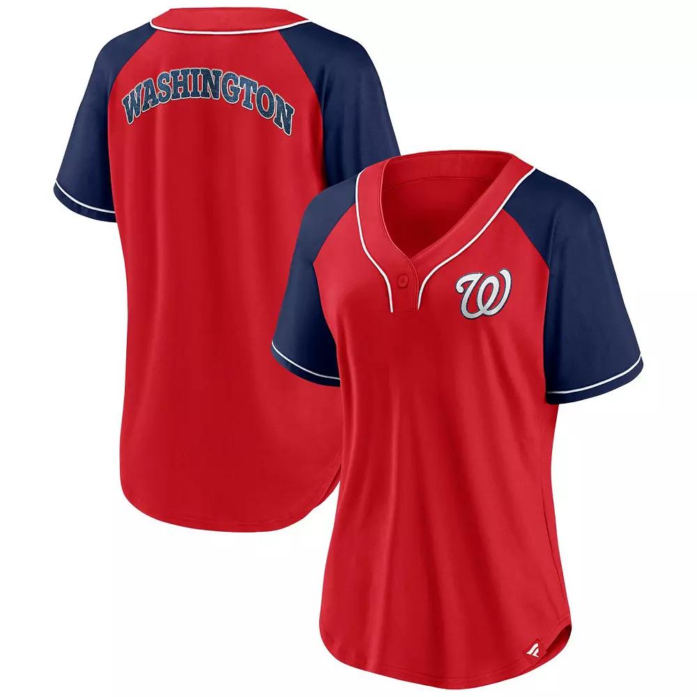 Women's Fanatics Branded Red Washington Nationals Ultimate Style Raglan V-Neck T-Shirt,  Product Image