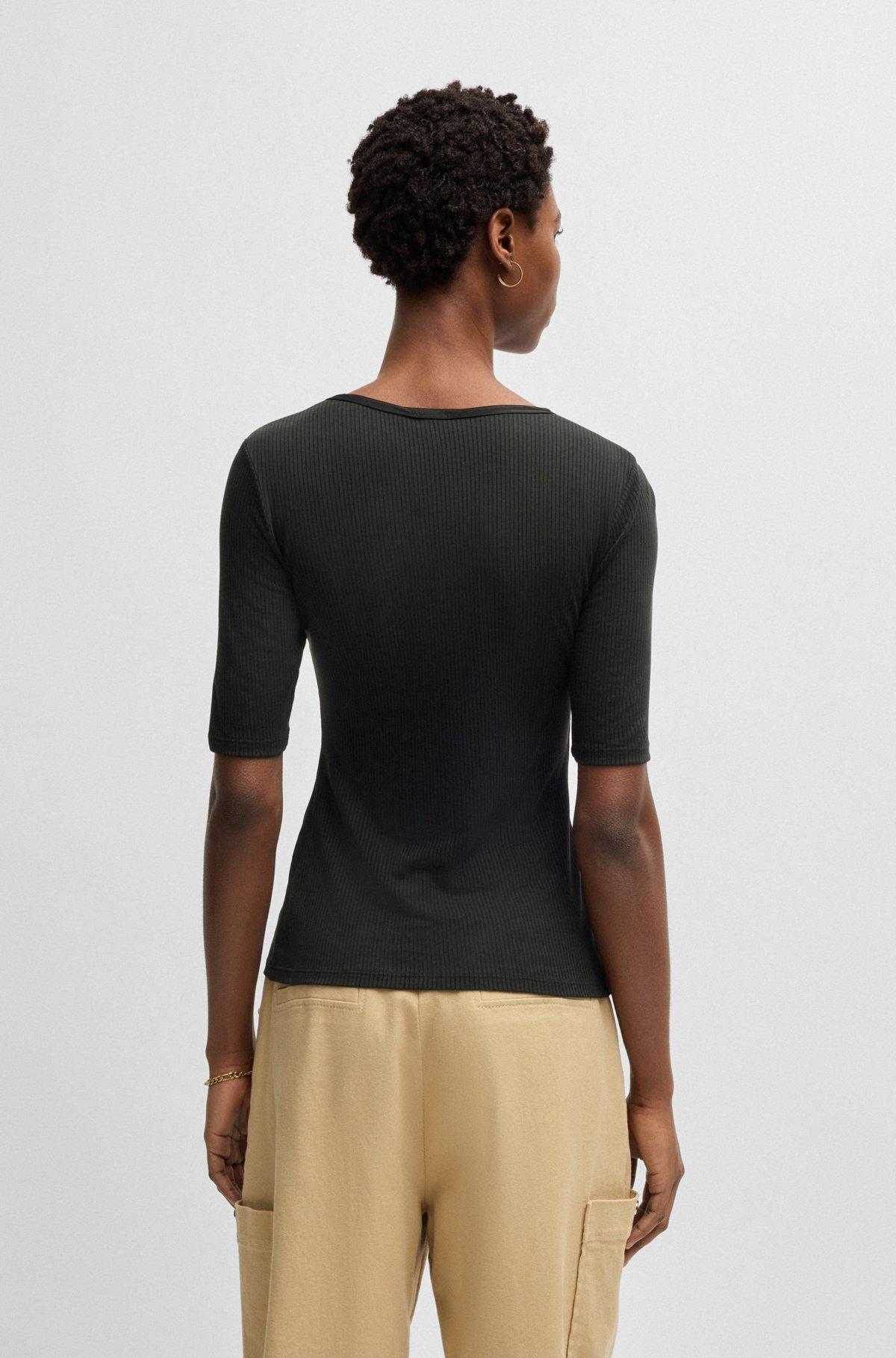 Scoop-neck T-shirt in ribbed stretch fabric Product Image