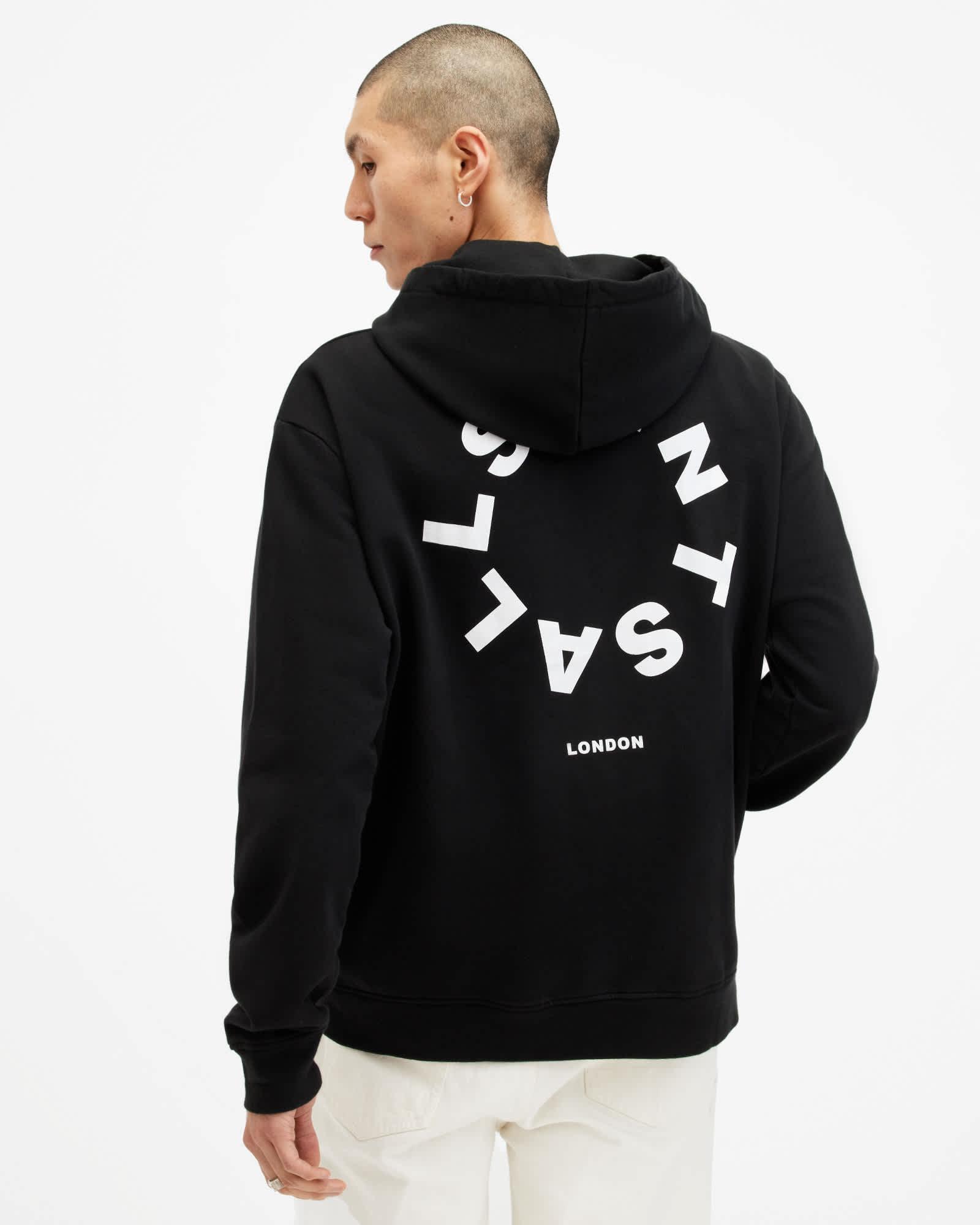 Tierra Pullover Circle Logo Hoodie Jet Black | ALLSAINTS US Product Image
