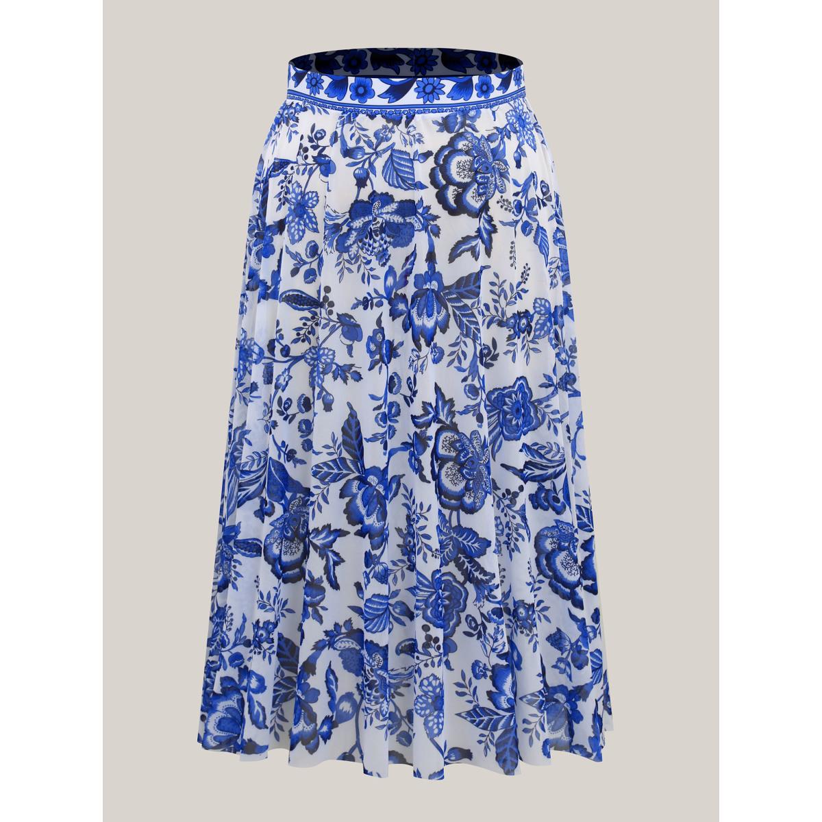 Plus Size Two-Piece Floral Print Ruched Mesh Swimsuit, Sarong Women's Swimwear Indigo Resort Gathered Curve Bathing Suits High stretch One Pieces BloomChic 14-16/1X Product Image