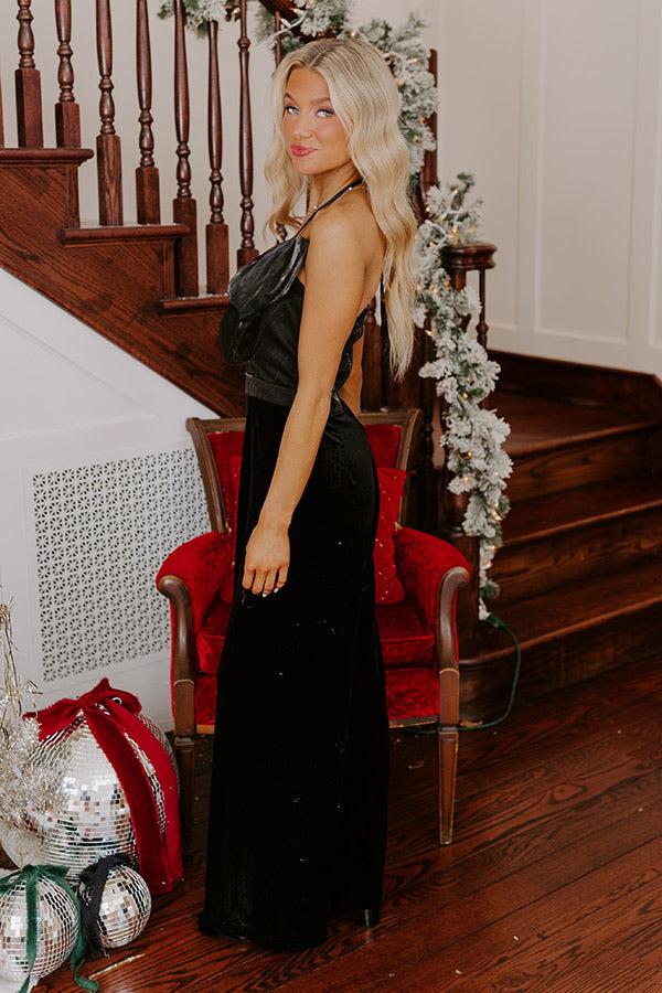 Holiday Party Velvet Jumpsuit in Black Product Image