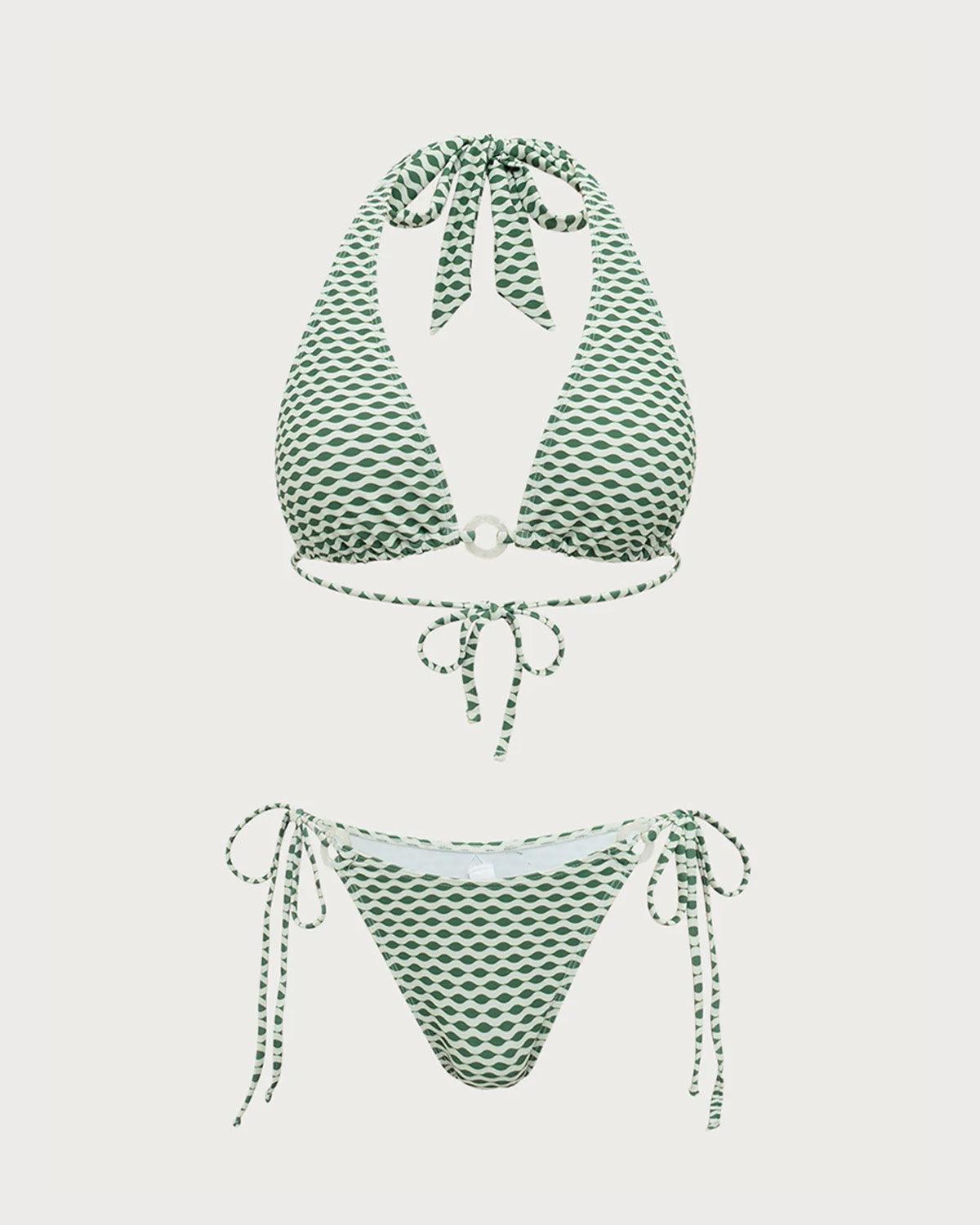 Green Wave Print Hoop Bikini Set Product Image