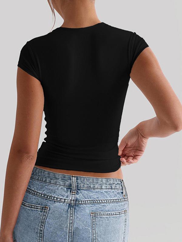 Short Sleeves Skinny Solid Color Square-Neck T-Shirts Tops Product Image
