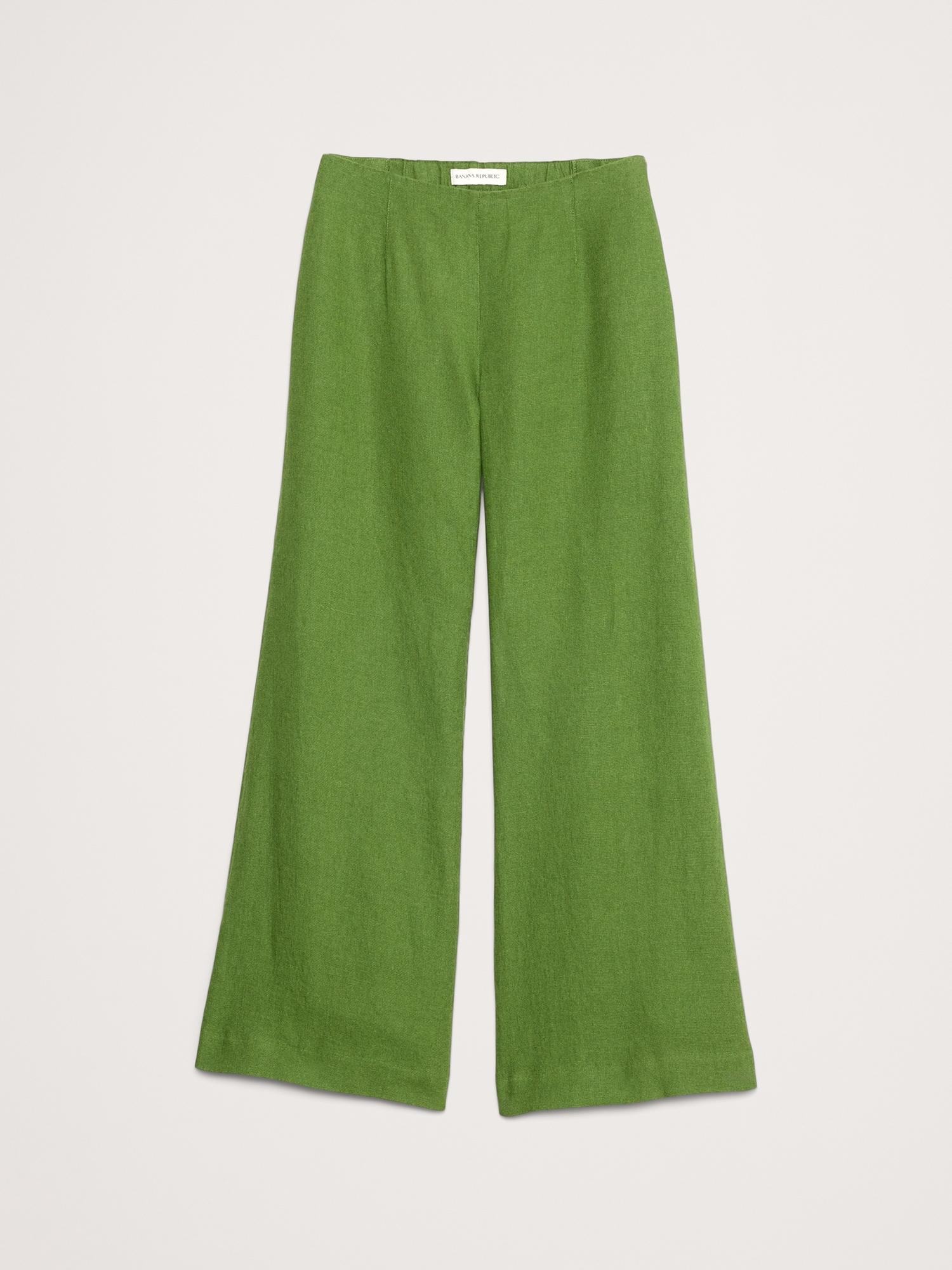 Mid-Rise Kick-Flare Lace-Trim Linen Ankle Pant Product Image