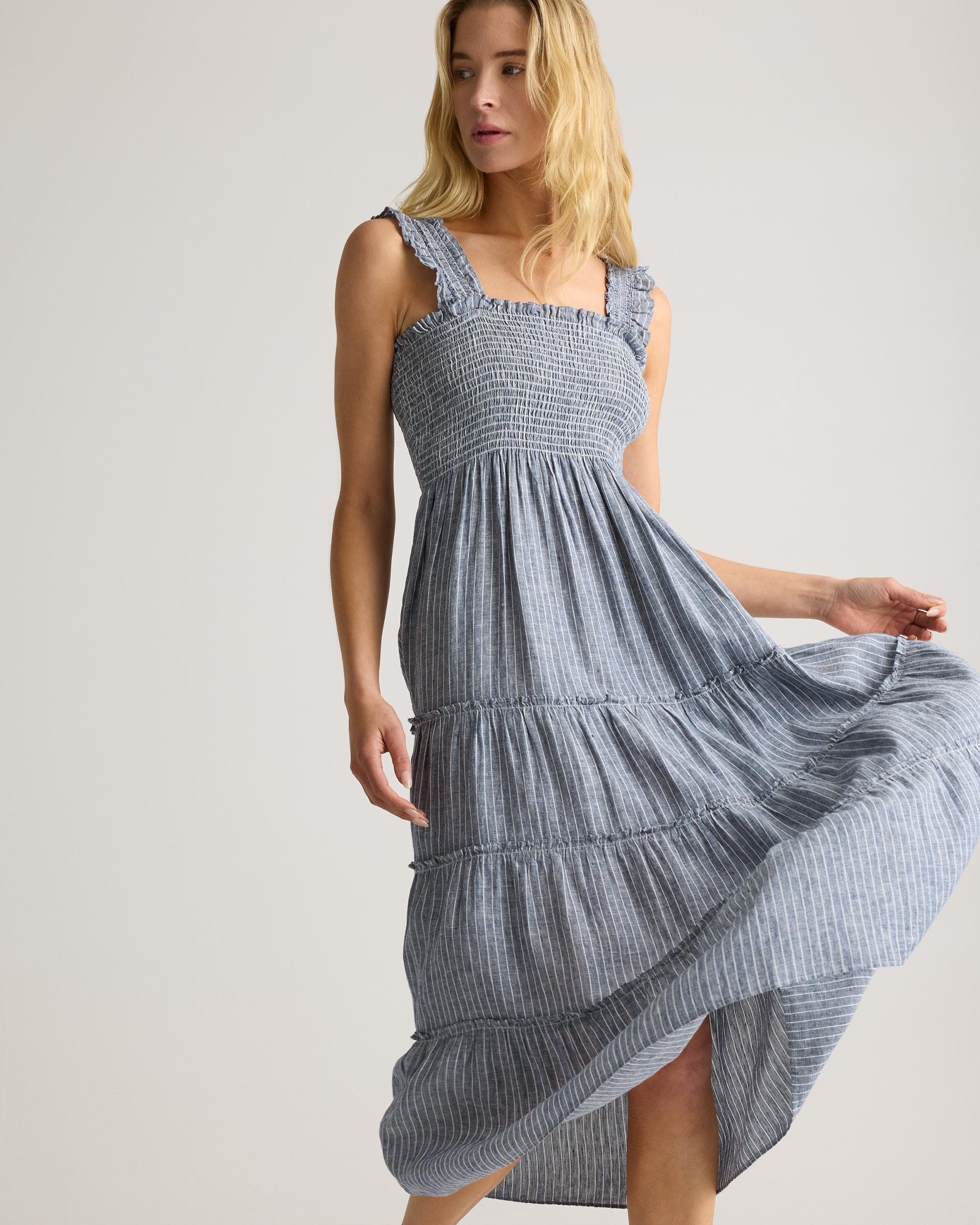 Quince | Women's 100% European Linen Smocked Midi Dress Product Image