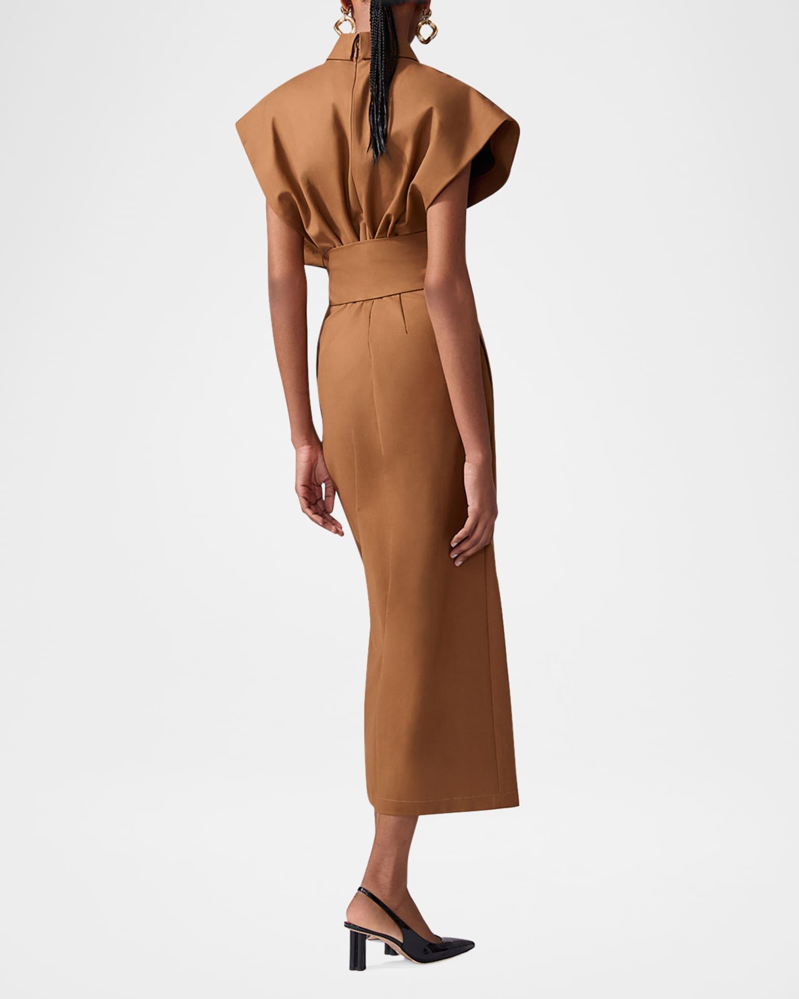Cap-Sleeve Belted Midi Shirtdress Product Image