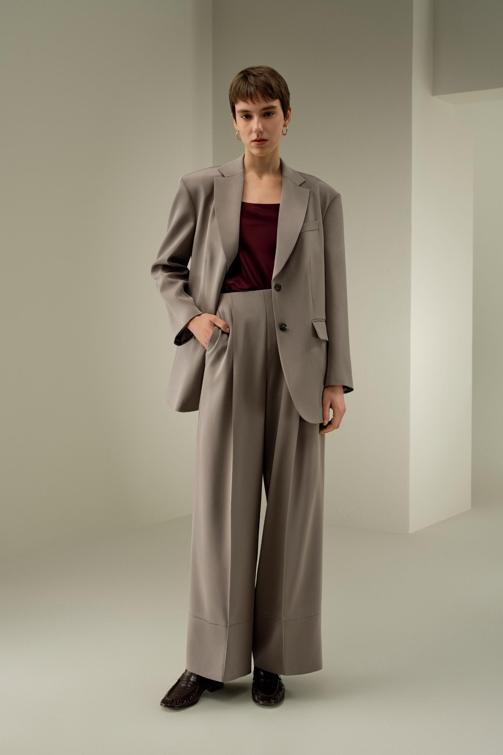 Oversized Padded-Shoulder Silk Blazer Product Image