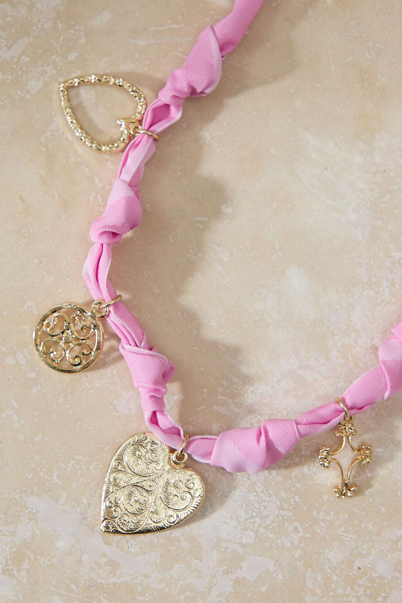 Sweetheart Fabric Knot Charm Necklace Product Image