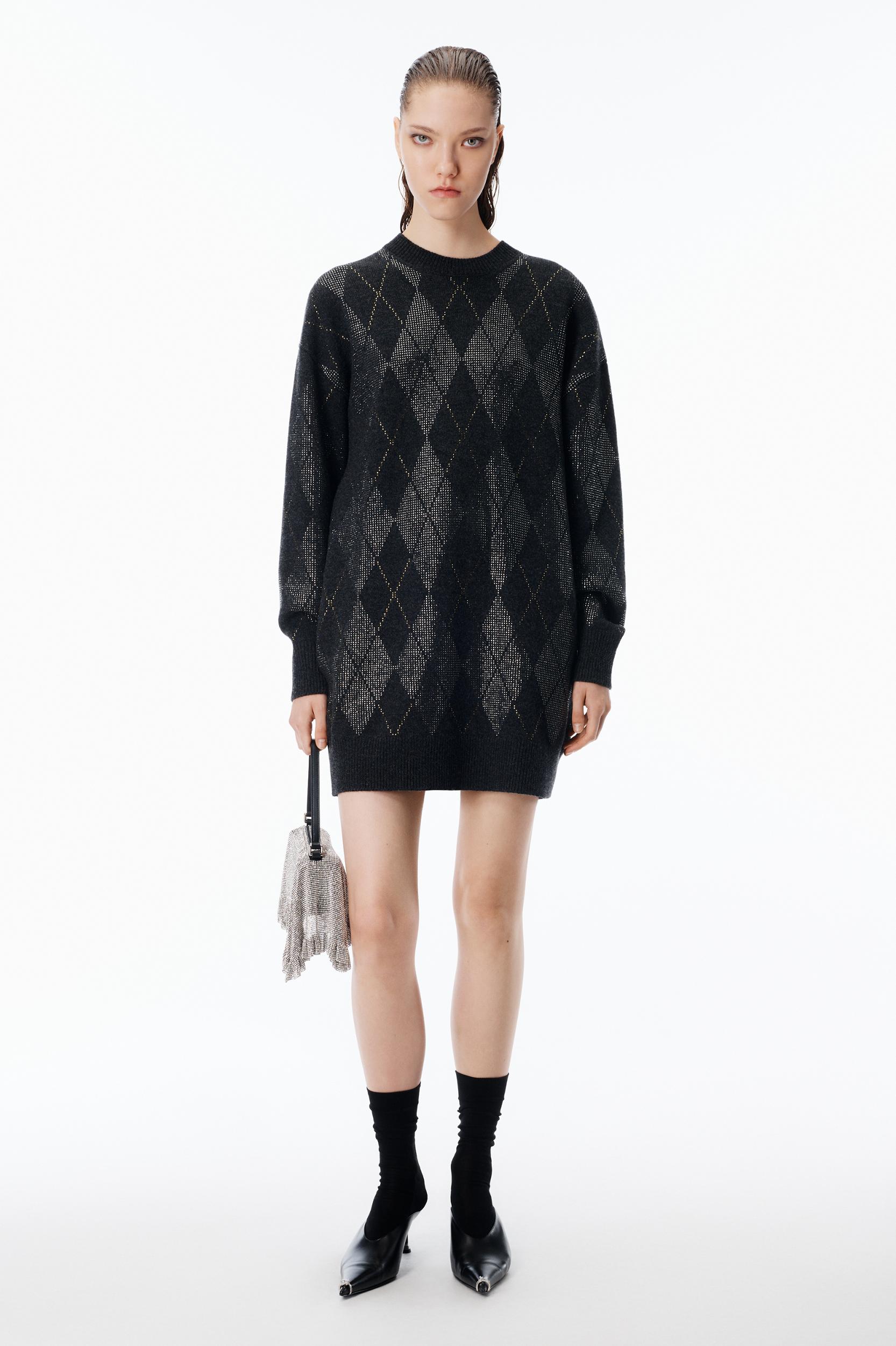 Crystal Hotfix Argyle Wool-blend Dress Product Image