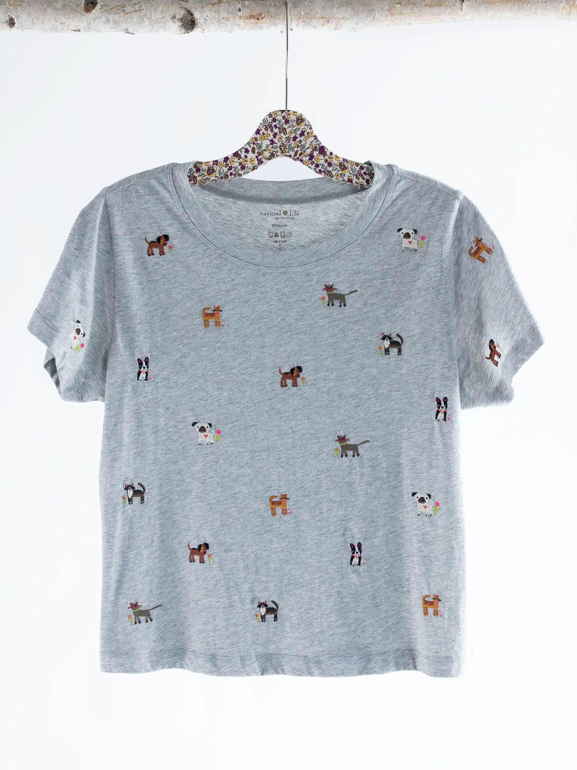 Fave Little Things Embroidered Tee - Grey Pets Product Image
