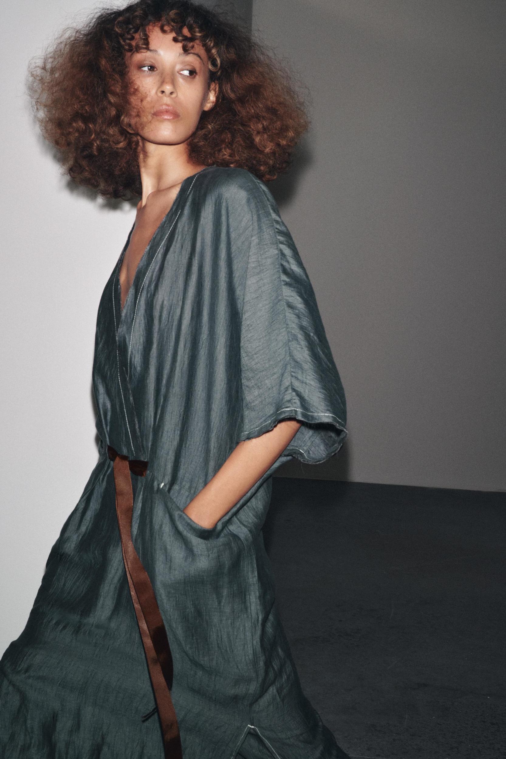 CONTRAST TIED LINEN DRESS Product Image