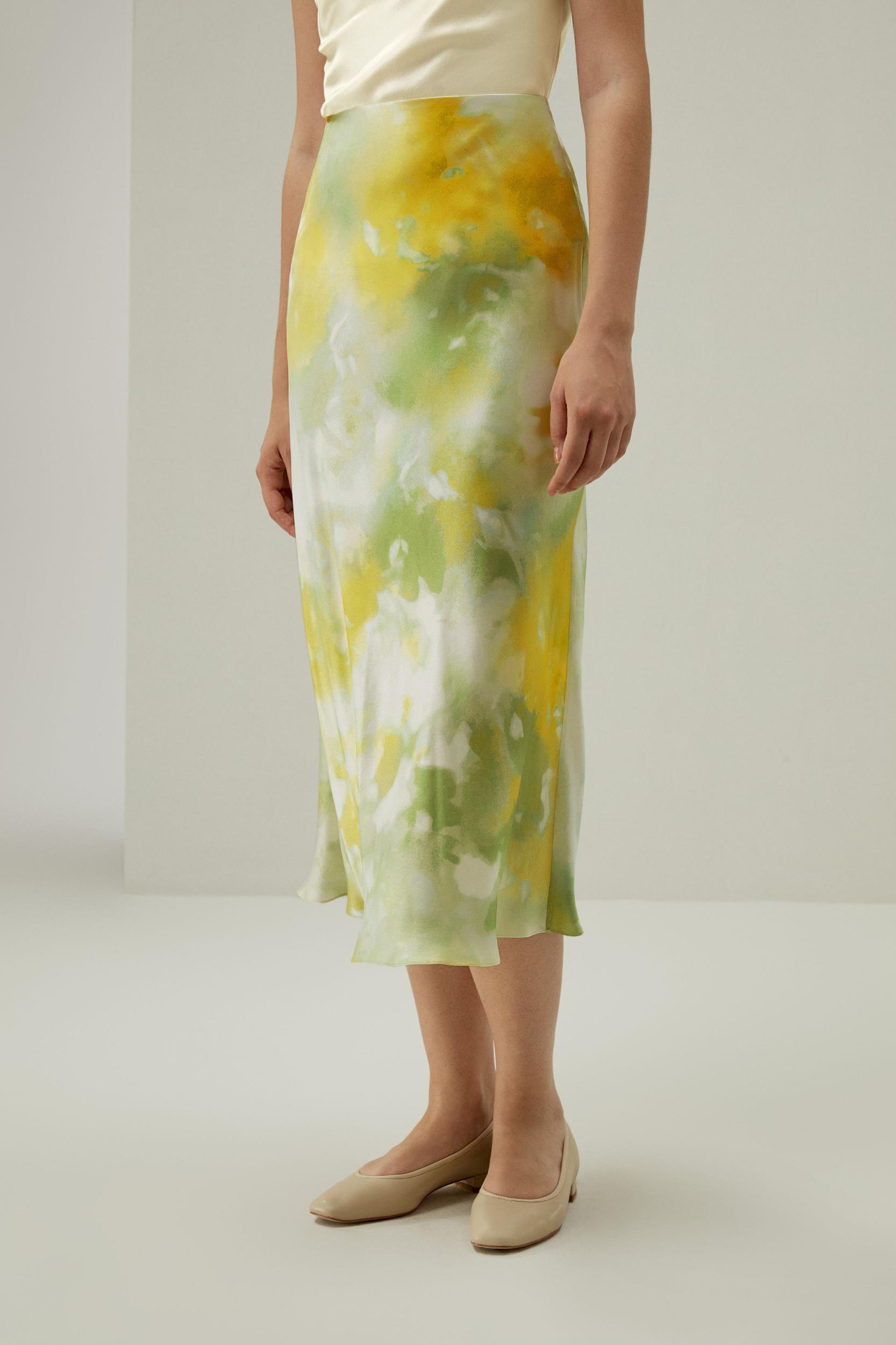 Print Bias Cut Silk Skirt Product Image