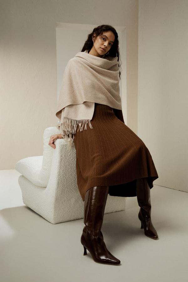 LILYSILK Women Silk Skirt Merino Wool Caramel 100% Ultra Fine Merino Wool Over-The-Knee Length M Product Image