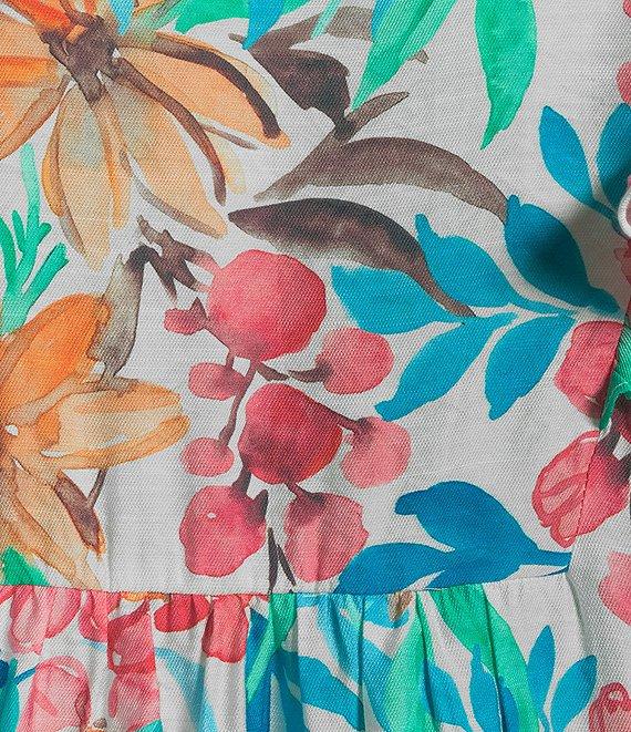 Calessa Italian Floral Split V-Neck Ruffle Cap Sleeve Top Product Image