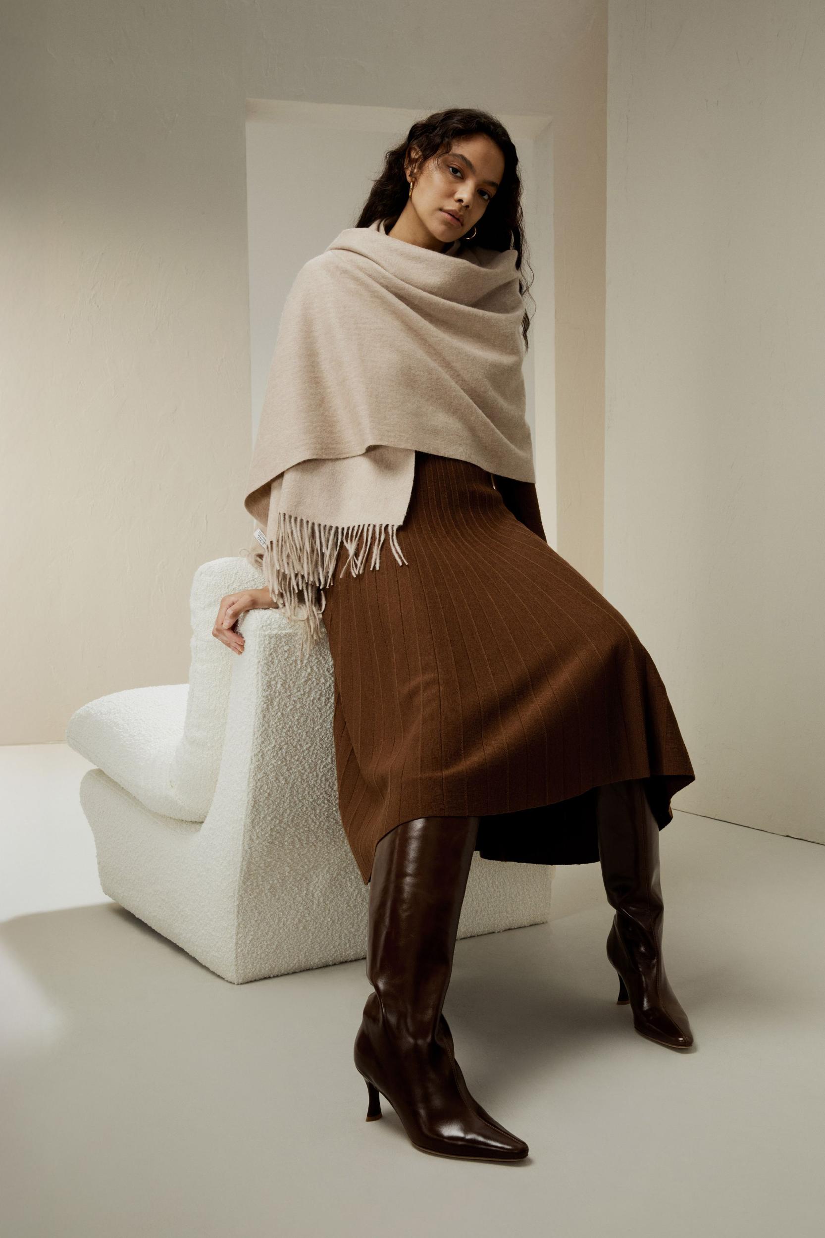 LILYSILK Women Silk Skirt Merino Wool Caramel 100% Ultra Fine Merino Wool Over-The-Knee Length M Product Image