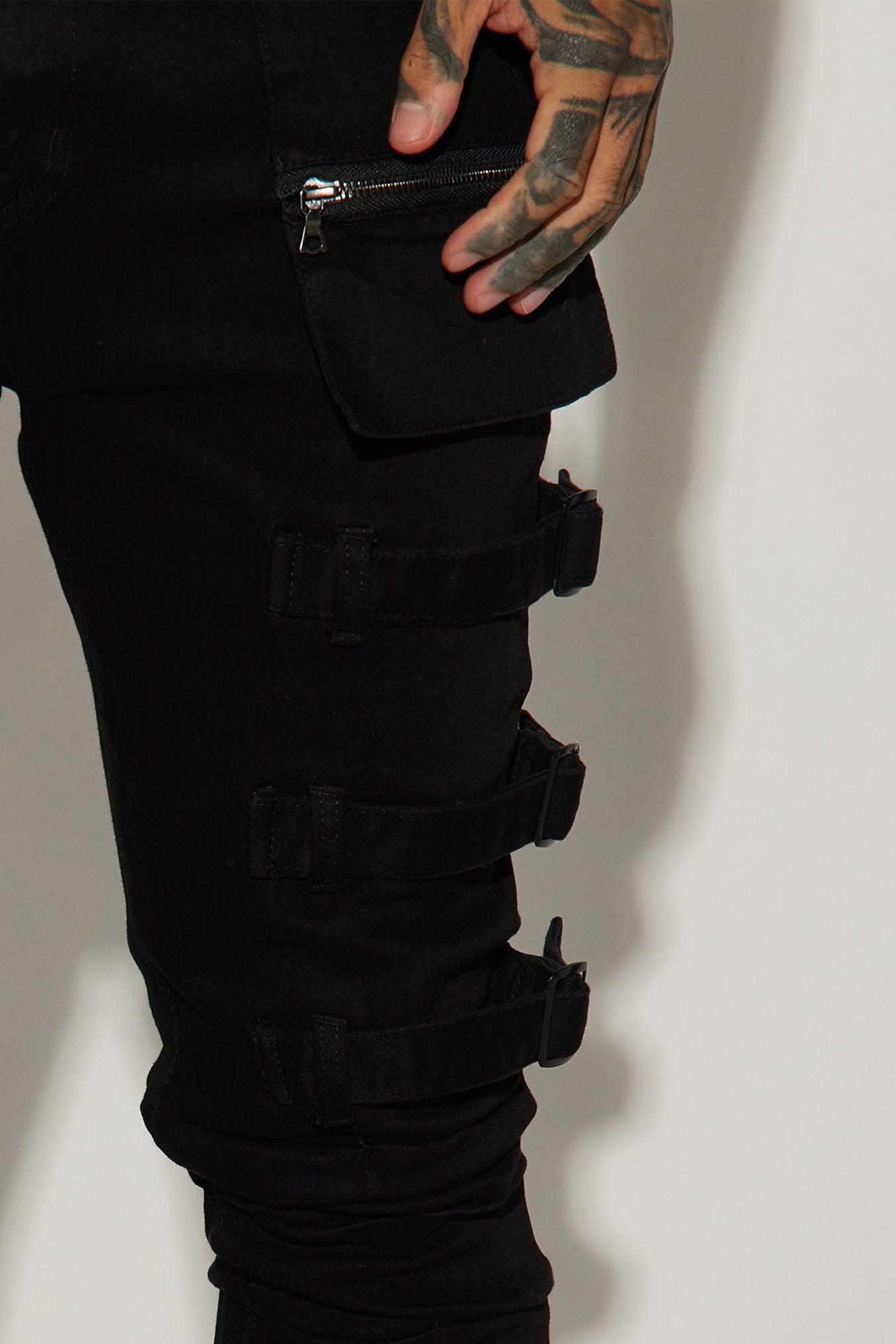 I Be Strappy Stacked Skinny Flare Jeans - Black Product Image