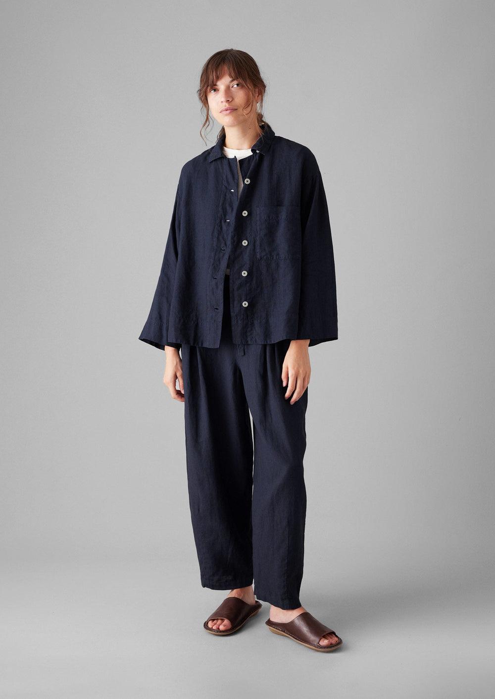 Minako Garment Dyed Linen Pants | Midnight Product Image