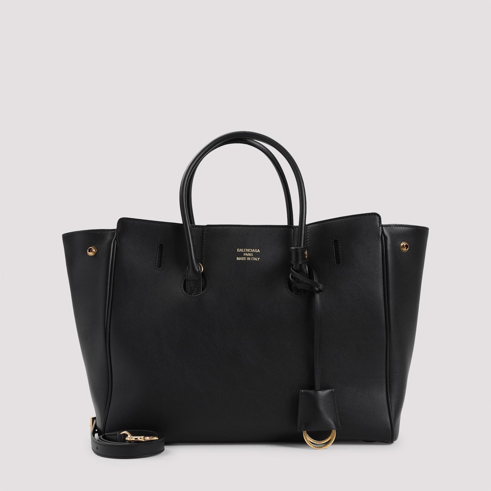 BALENCIAGA Women Black Leather Mini Carry All Hampton Shopping Bag Product Image