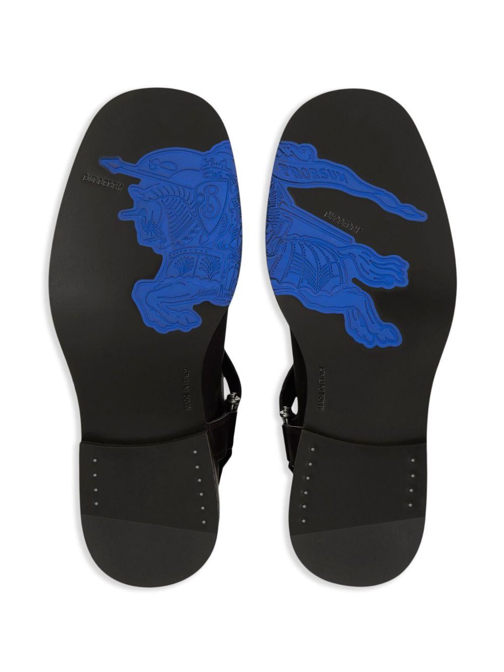 BURBERRY Women Aubergine Leather Saddle Ankle Boots In Black Product Image