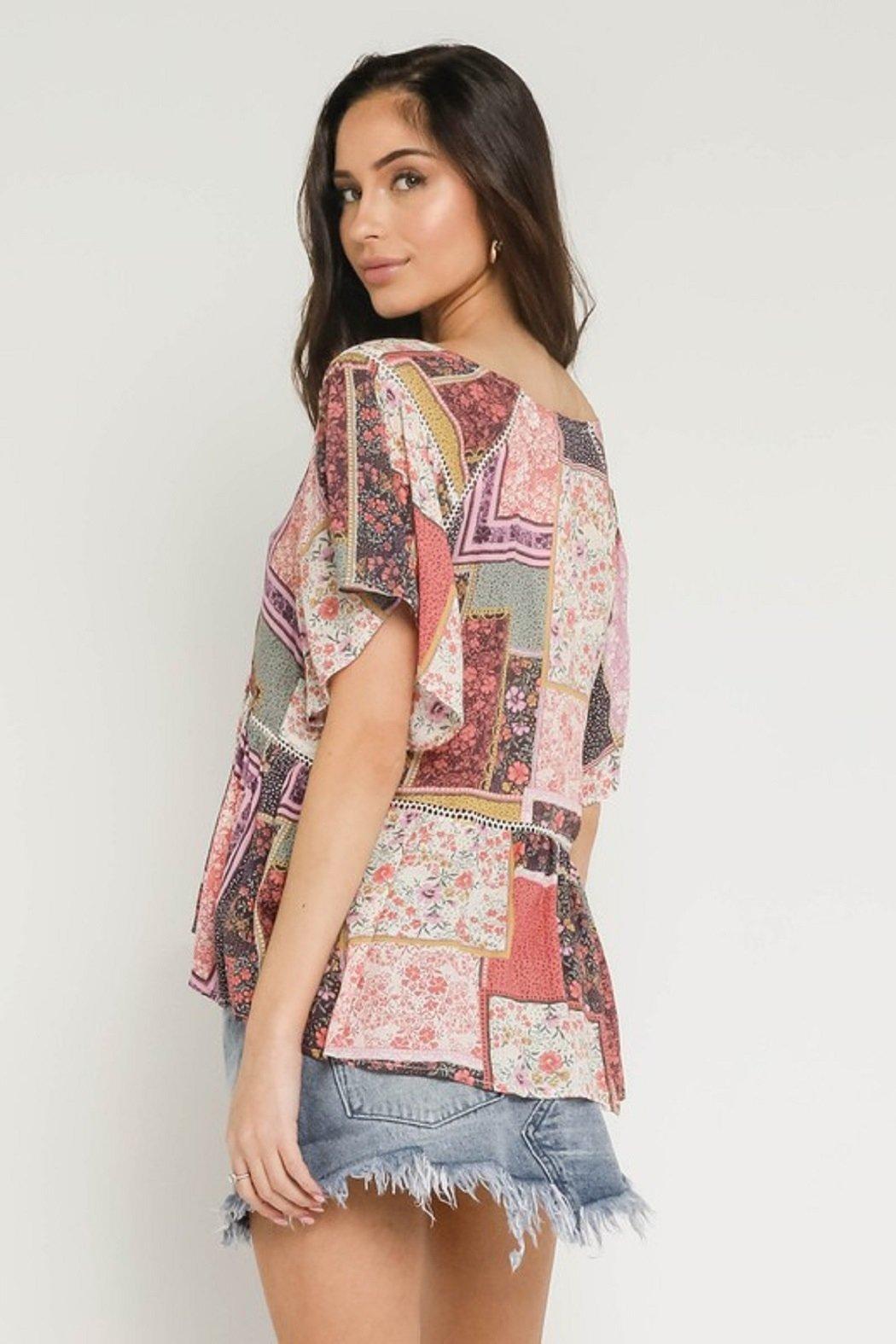 Floral Patch Flutter Sleeve Top Product Image