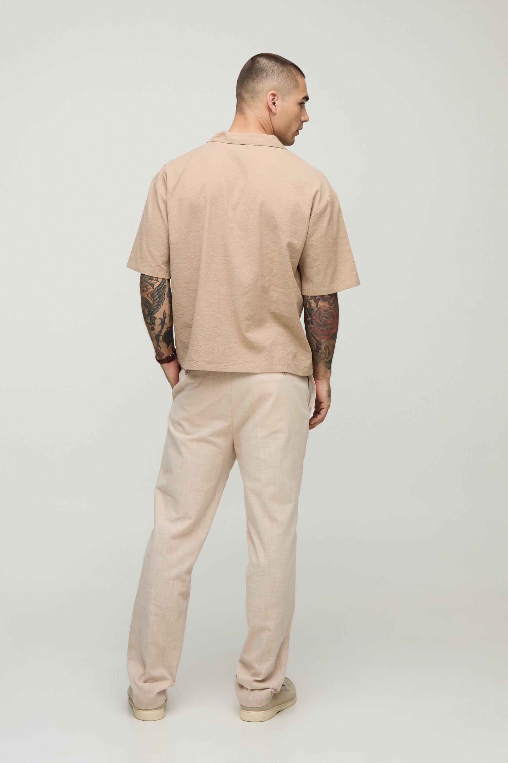 Oversized Boxy Revere Seersucker Shirt | boohooMAN USA Product Image