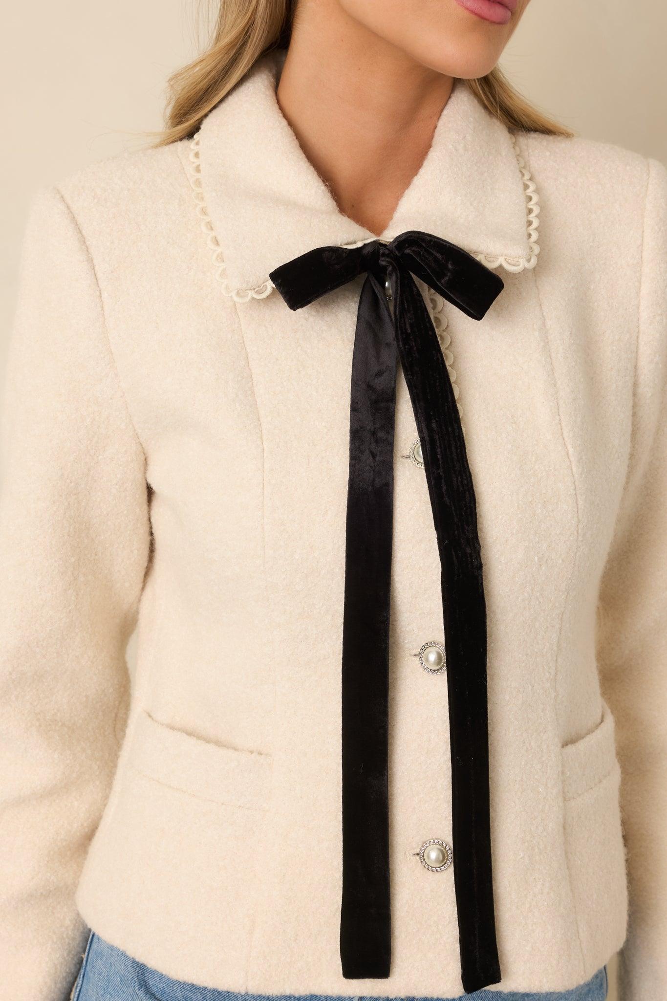 Held Together Natural Wool Blend Pearl Button & Velvet Tie Jacket Product Image