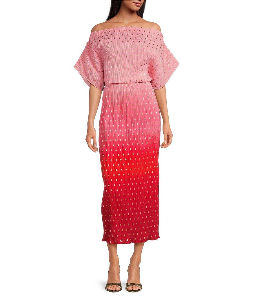 Never Fully Dressed Tilly Off-The-Shoulder Short Sleeve Ombre Maxi Dress Product Image