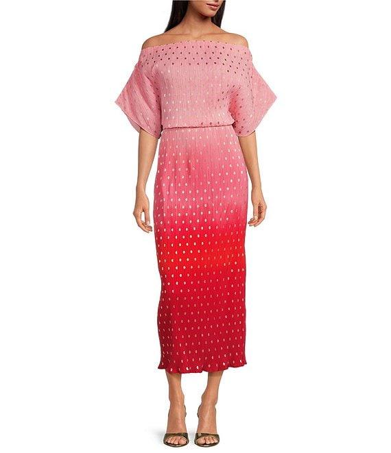 Never Fully Dressed Tilly Off-The-Shoulder Short Sleeve Ombre Maxi Dress Product Image