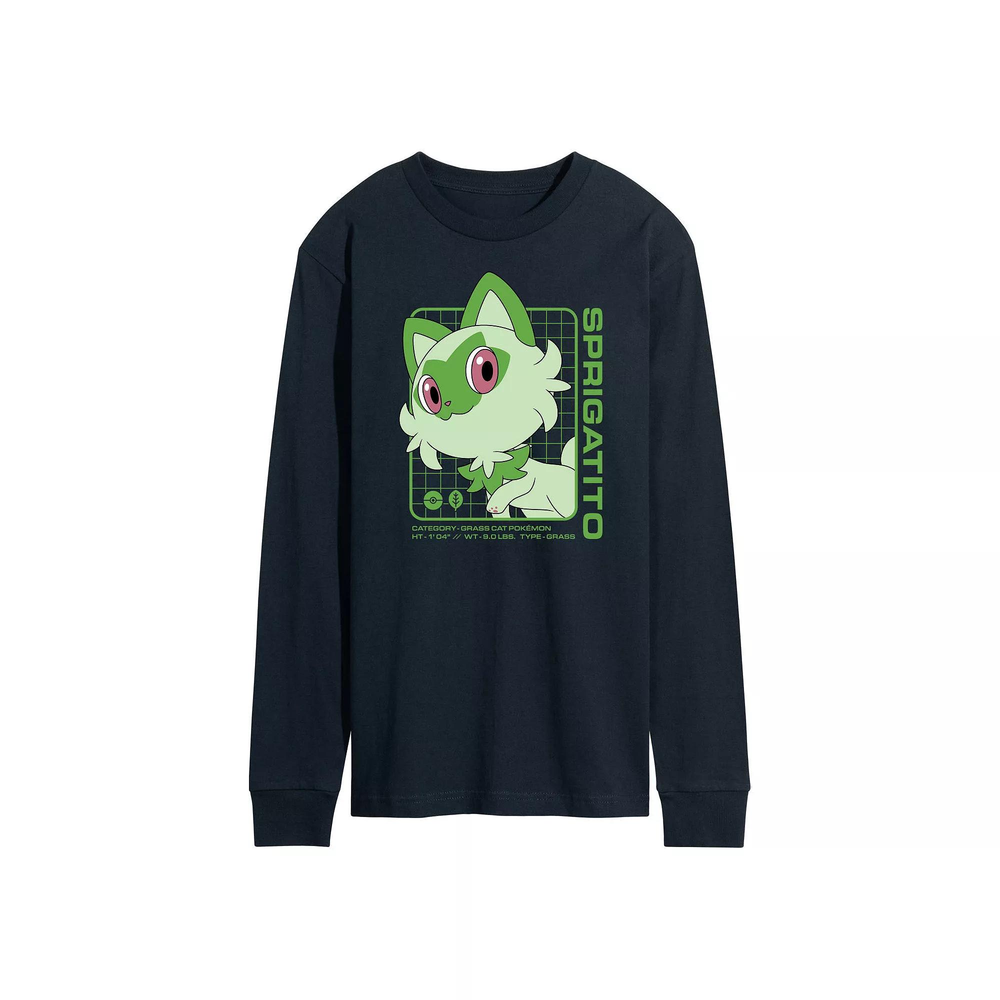 Men's Pokemon Sprigatito Stats Long Sleeve Graphic Tee,  Product Image