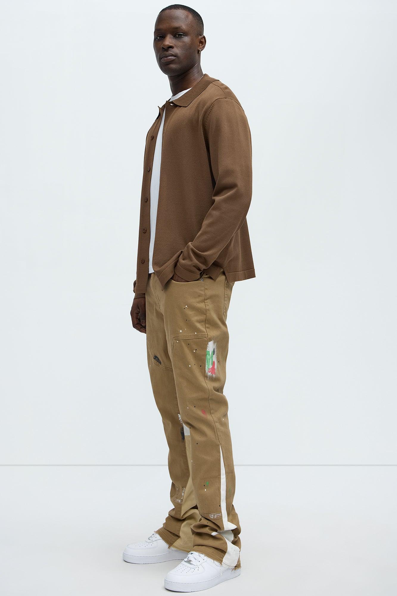 Both Ways Slim Stacked Flared Pants - Tan/Multi Product Image