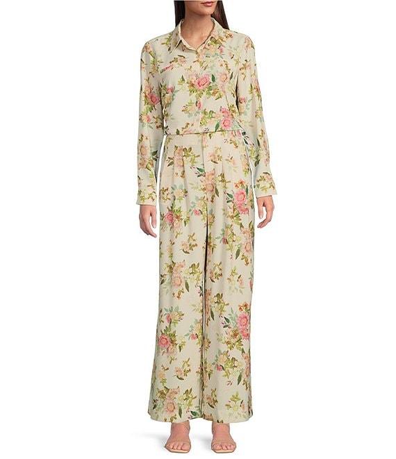 Alex Marie Piper Twill Floral Print Point Collar Long Sleeve Button Front Coordinating Top Product Image