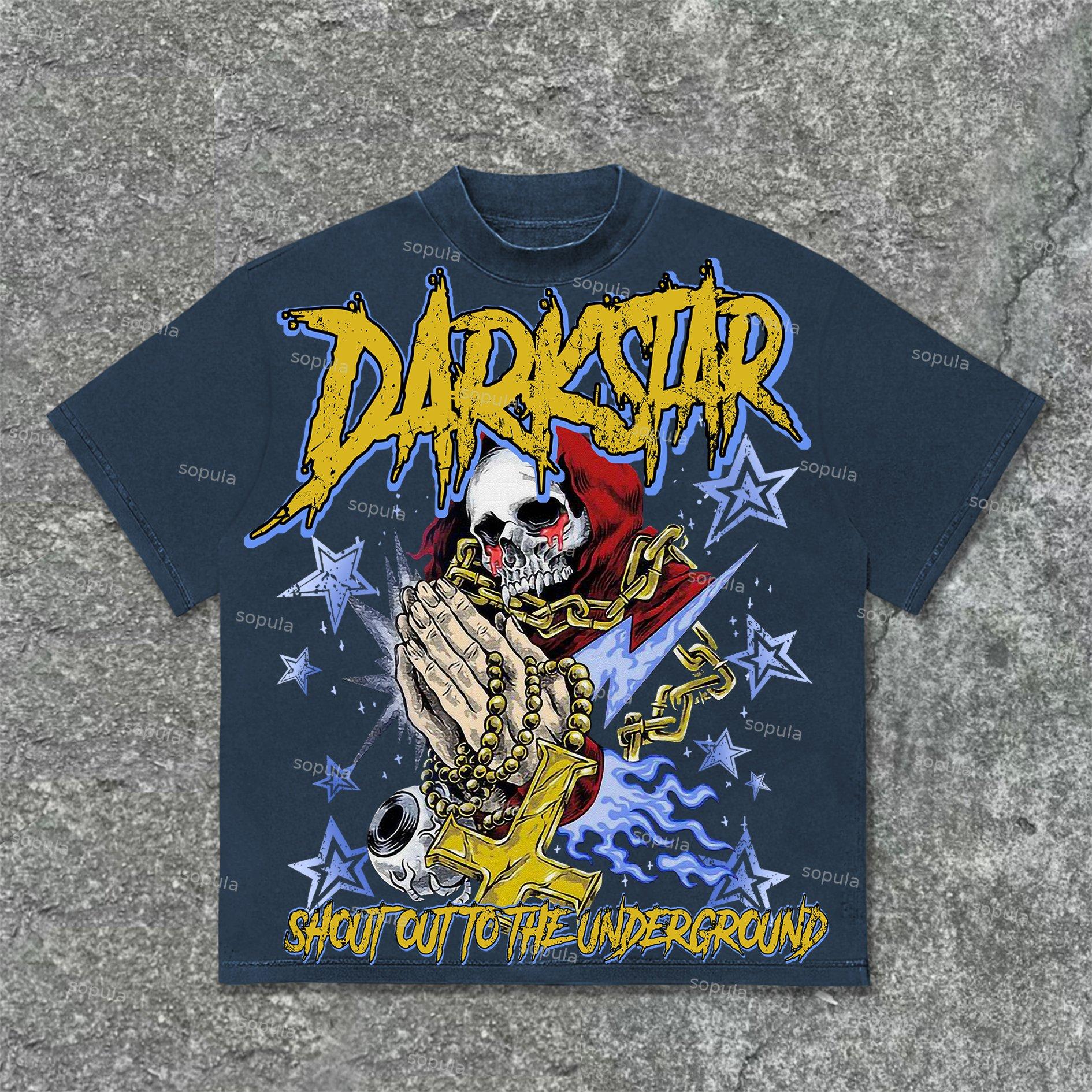 Sopula Skull Prayer Cross Faith Graphic Print Cotton T-Shirt Product Image