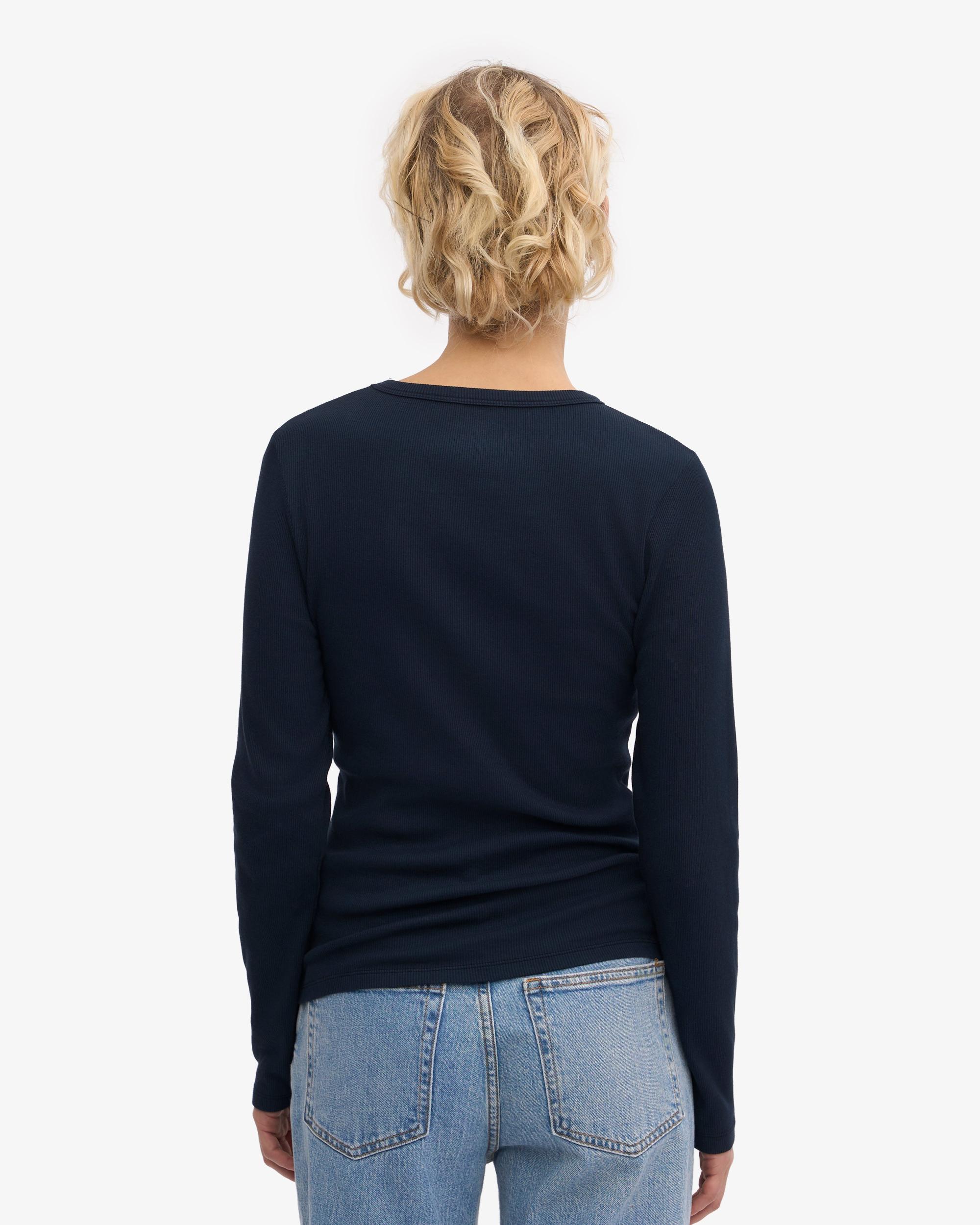 Women Organic Rib LS T-Shirt - Navy Blue Product Image