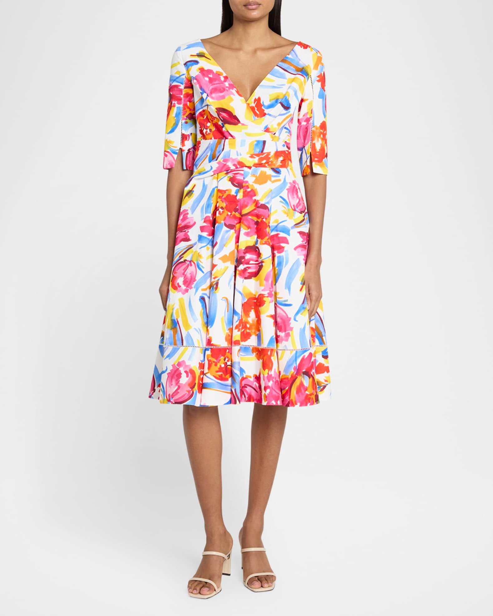 Painter Blossoms Pique Draped Dress Product Image
