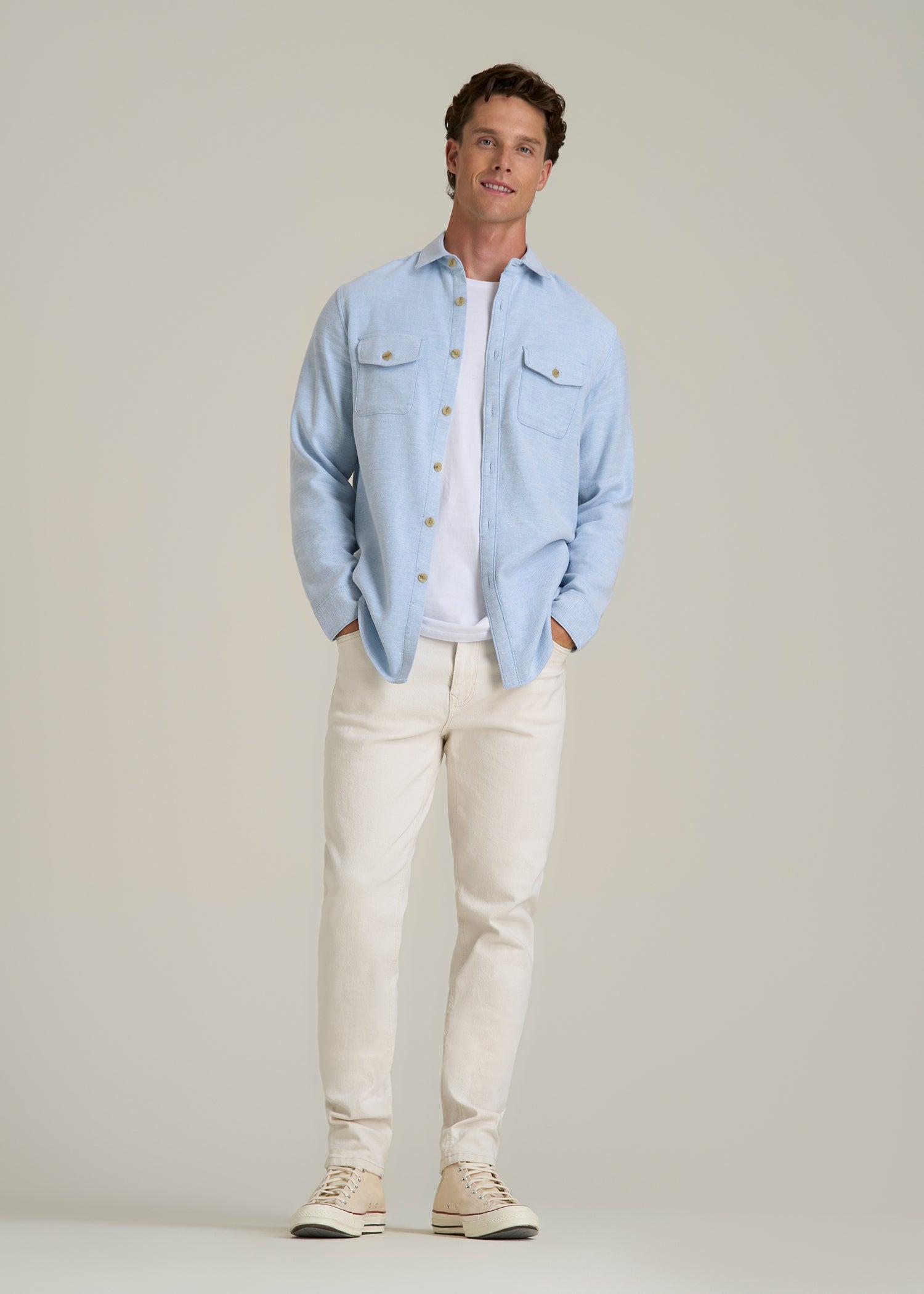 Everyday Comfort Terry Overshirt for Tall Men in Cloud Blue Male Product Image