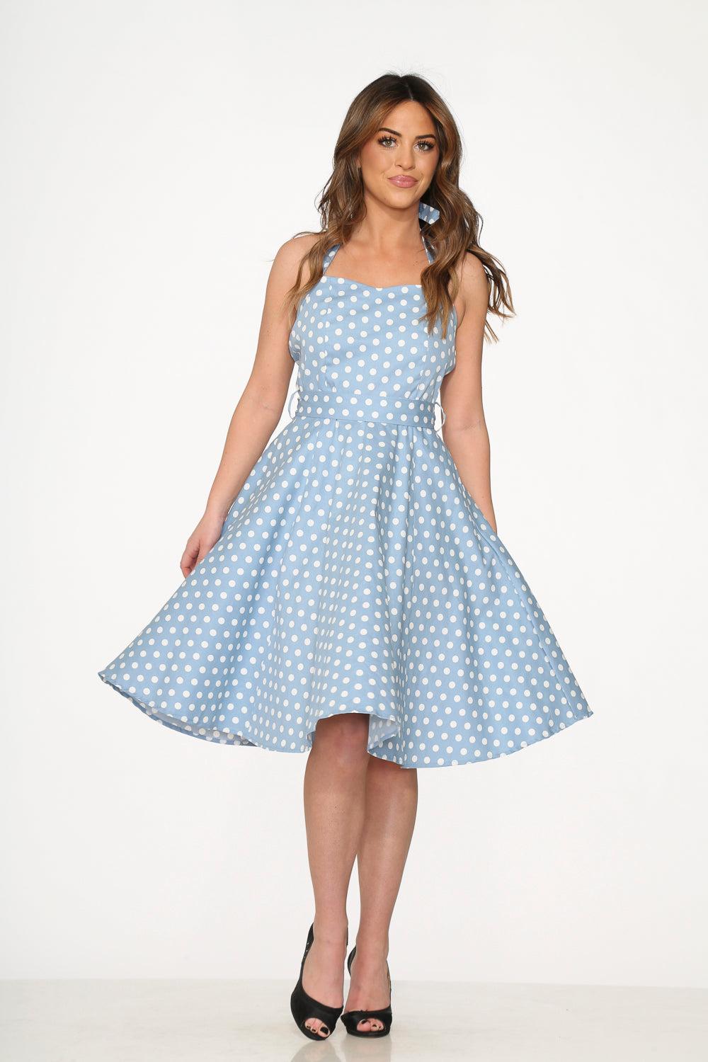 Light Blue & White Polka Dot Swing Dress Product Image