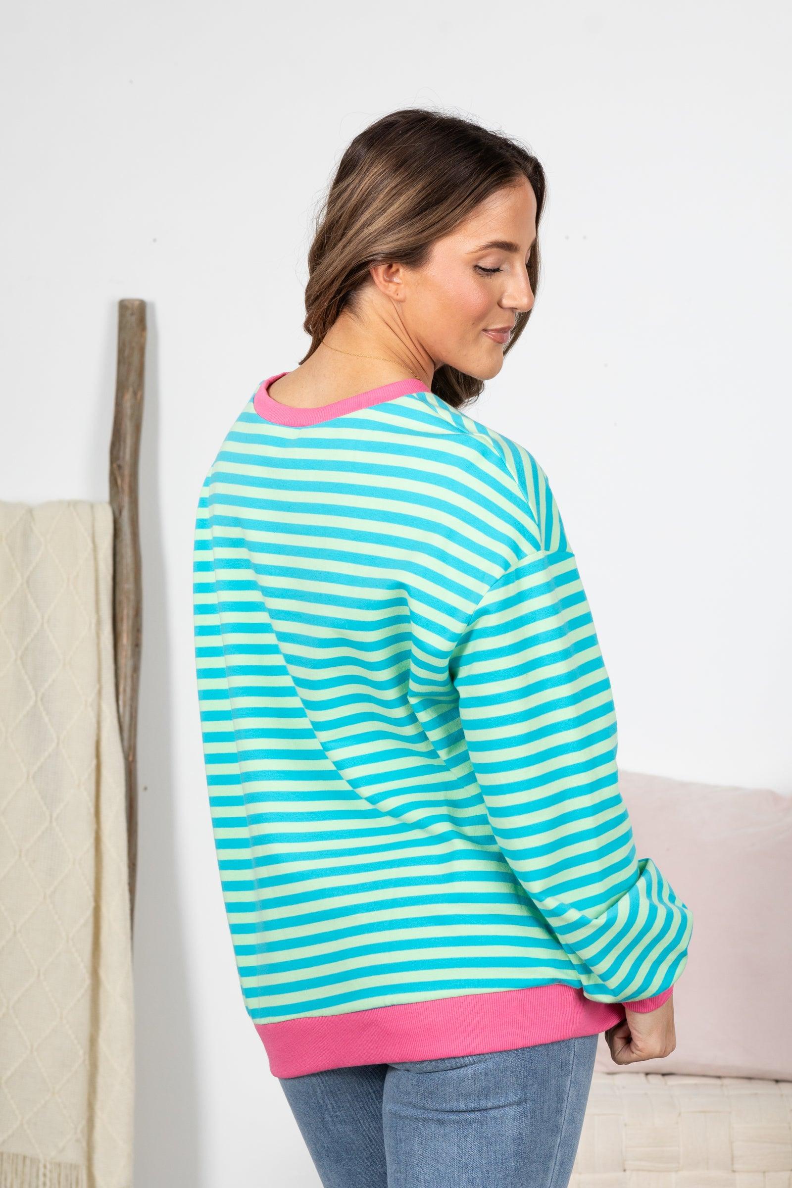 Stripe Contrast Trim Pullover Sweatshirt Top Product Image