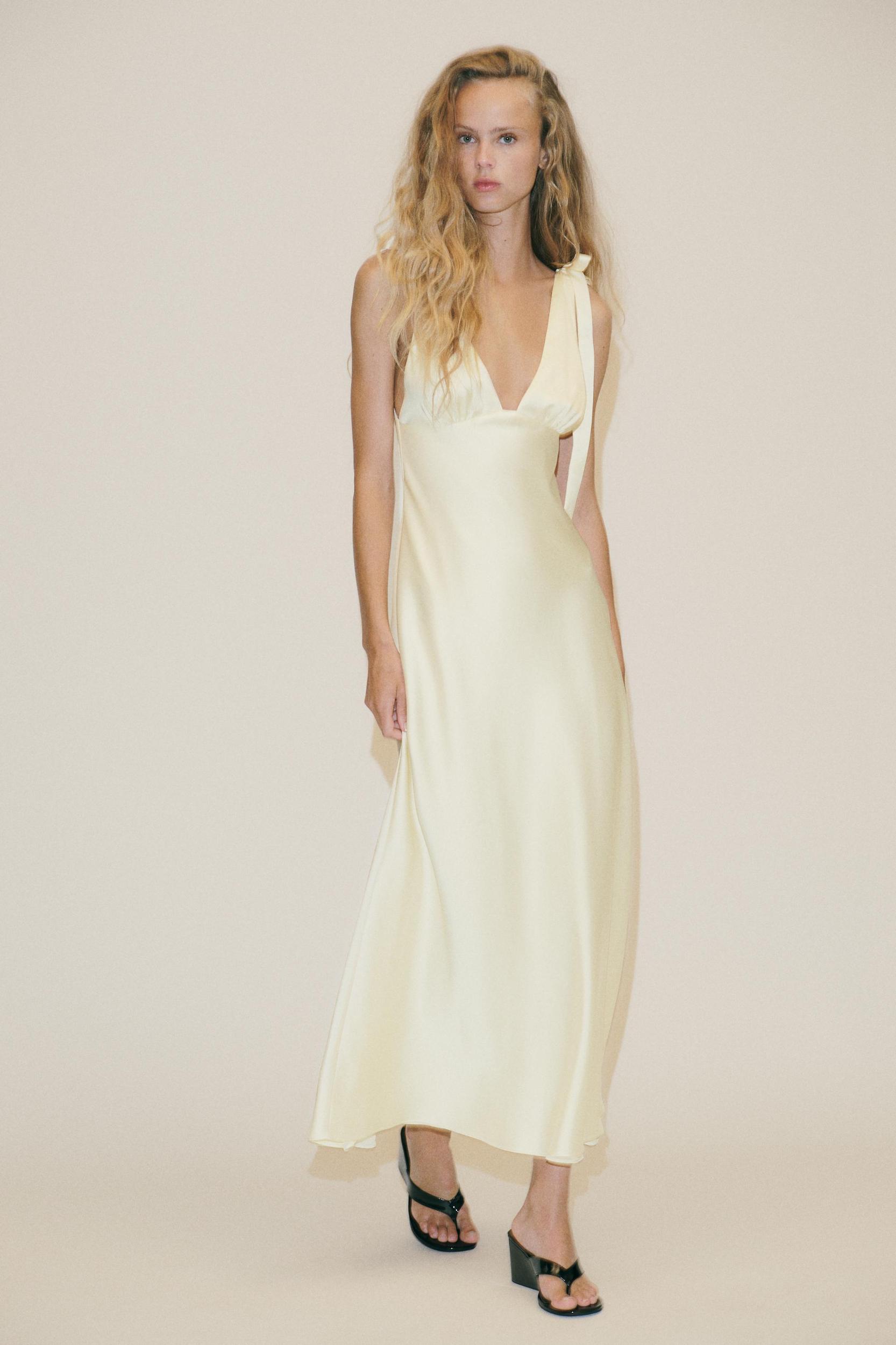 SATIN MIDI DRESS WITH TIES Product Image