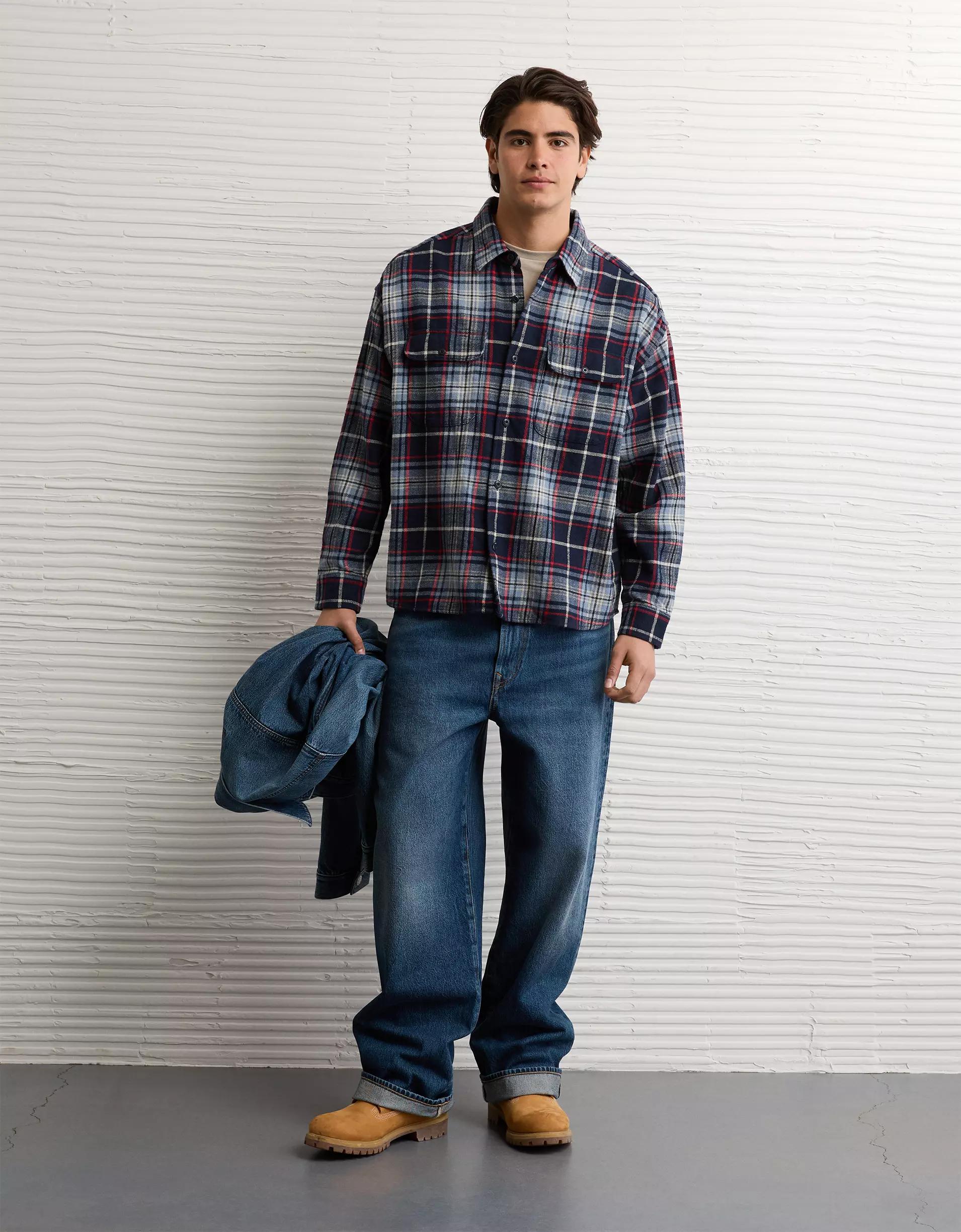 AE Boxy Flannel Shirt Product Image