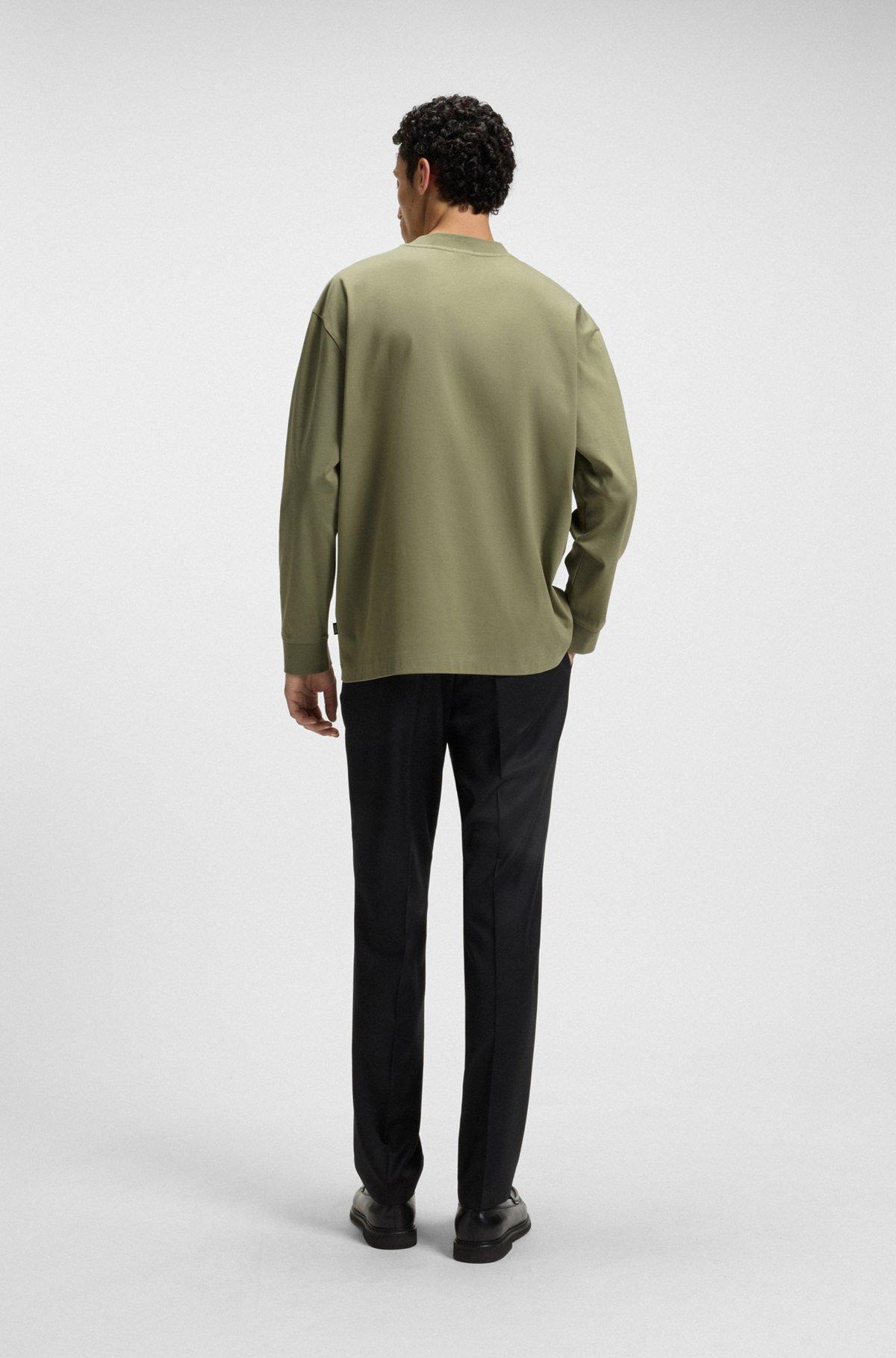 BOSS - Relaxed-fit long-sleeved T-shirt in mercerized cotton - Green Product Image